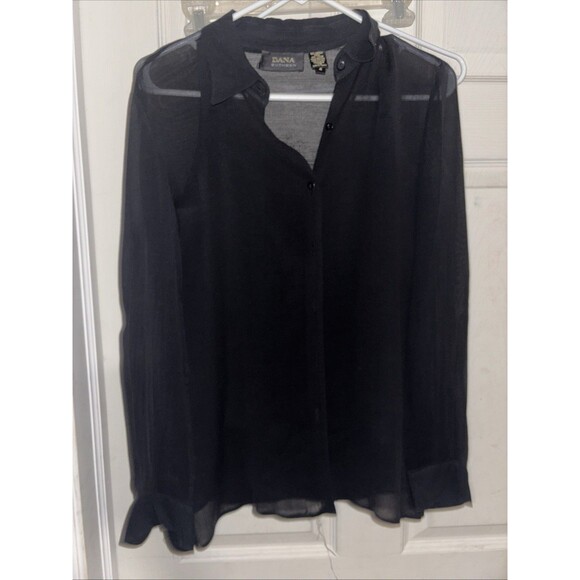 Dana Buchman Black Button Up Sheer Blouse Long Sleeve With Tank Size 4 - Picture 1 of 6